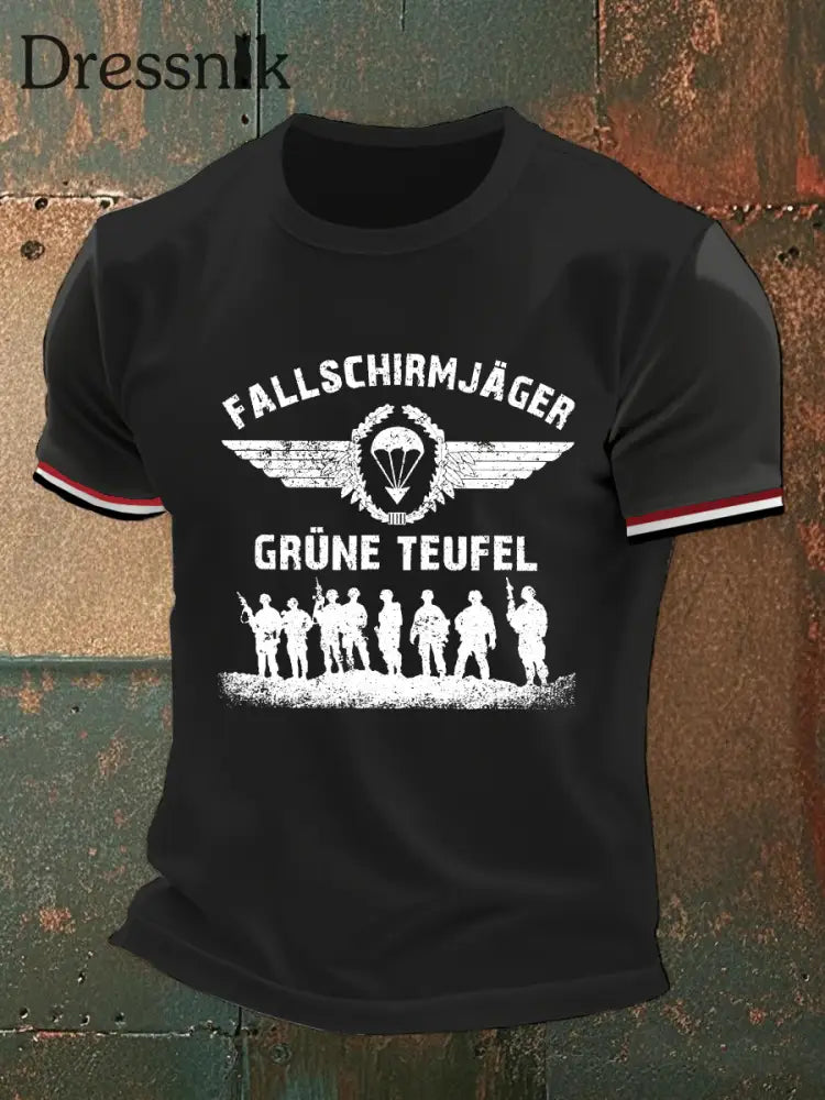 Männer Deutsche Fallschirm jäger Grüne Teufel Springerab zeichen Fallschirm springer Kurzarm T-Shirt Schwarz / S
