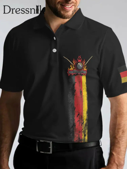 Männer deutsche Flagge Golf Schwarz Nass Farbe Schädel Kurzarm Hemd Schwarz / S