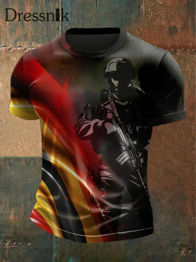 Männer deutsche Flagge Militär druck lässig T-Shirt mehrfarbig / S
