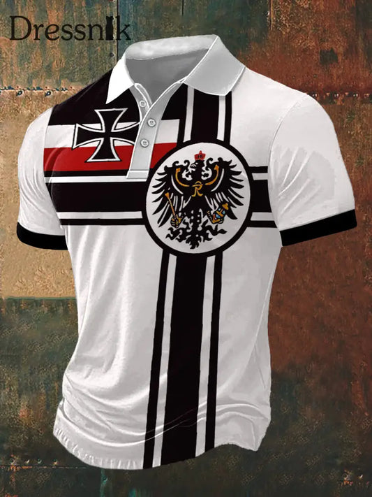 Männer Deutsches Eisernes Kreuz-Print Polo Hals Kurzarm T-Shirt Weiß / S