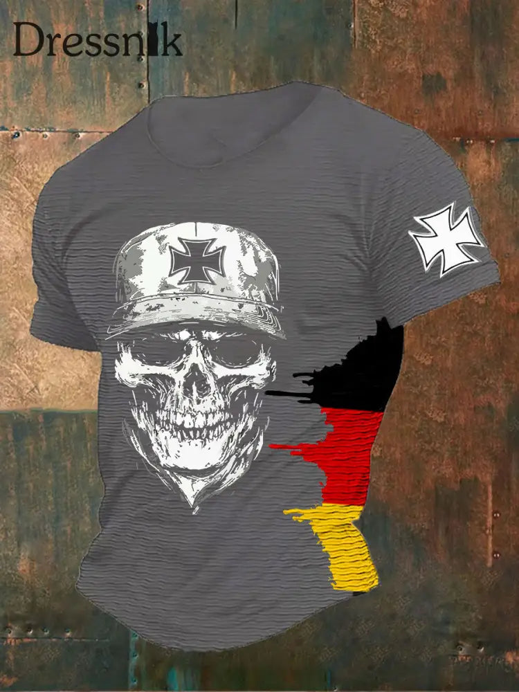 Männer Deutsches Eisernes Kreuz Schädel Print T-Shirt Grau / S