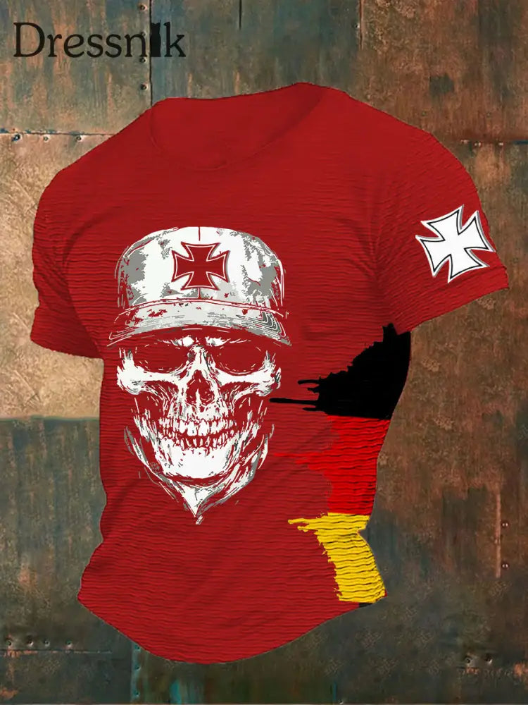 Männer Deutsches Eisernes Kreuz Schädel Print T-Shirt Rot / S