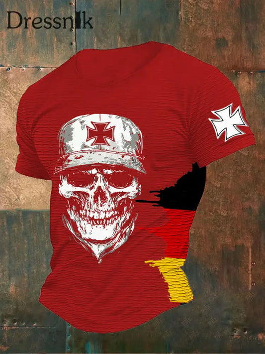Männer Deutsches Eisernes Kreuz Schädel Print T-Shirt Rot / S