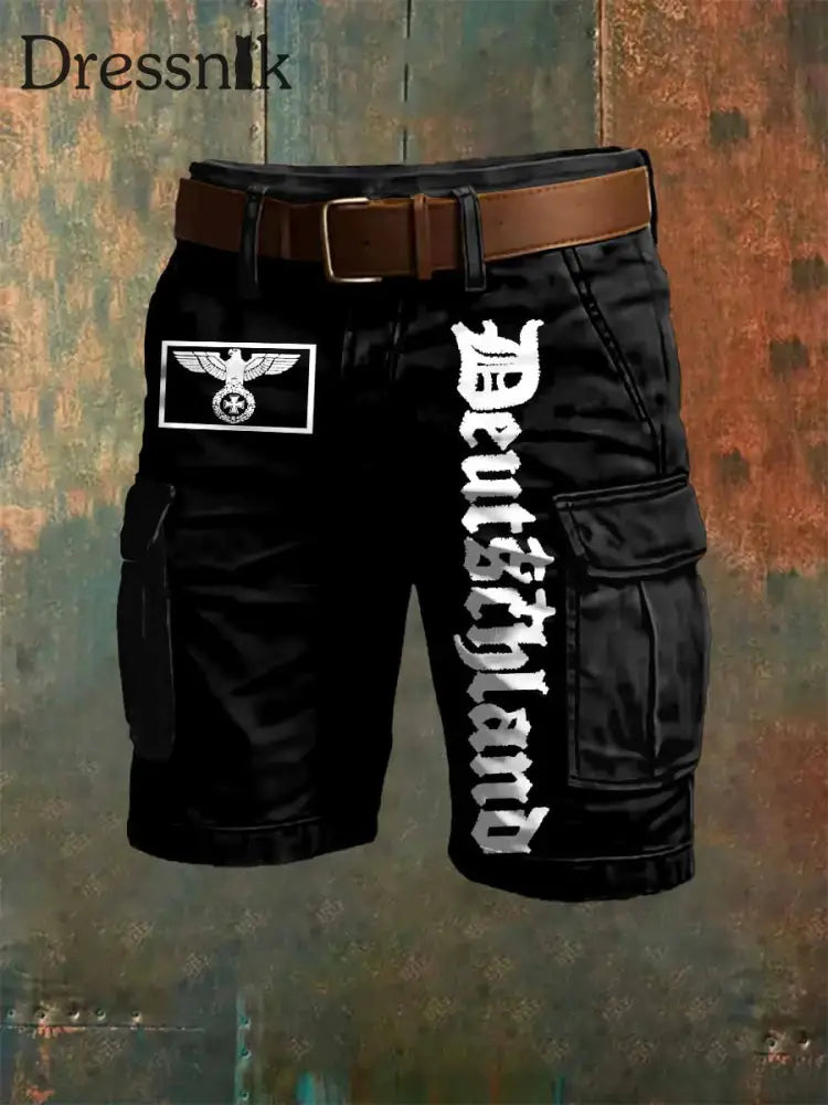 Männer Deutschland Adler Kunstdruck Overalls Shorts Schwarz / S