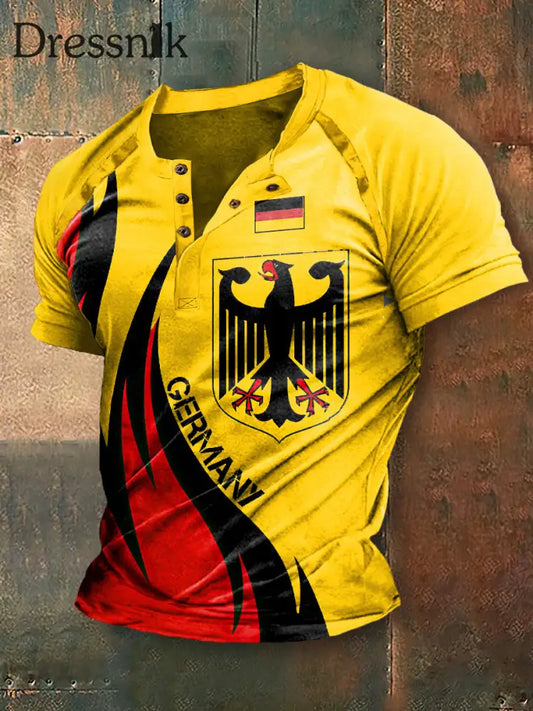 Männer Deutschland Adler Print Henley Hals Kurzarm T-Shirt bunt / S