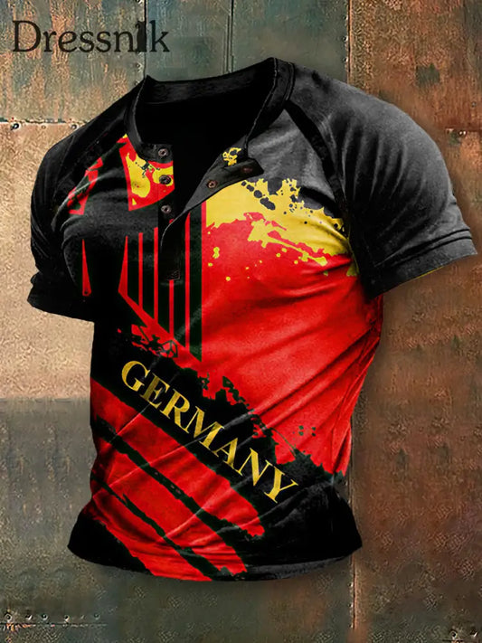 Männer Deutschland Adler Print Henley Hals Kurzarm T-Shirt bunt / S