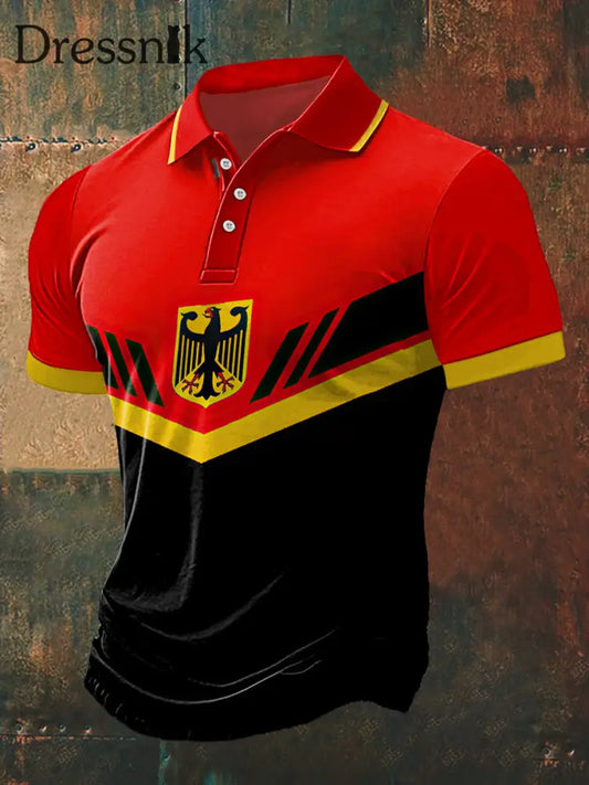 Männer Deutschland Adler Print Polo Hals Kurzarm T-Shirt bunt / S