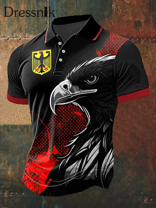 Männer Deutschland Adler Print Polo Hals Kurzarm T-Shirt Schwarz / S