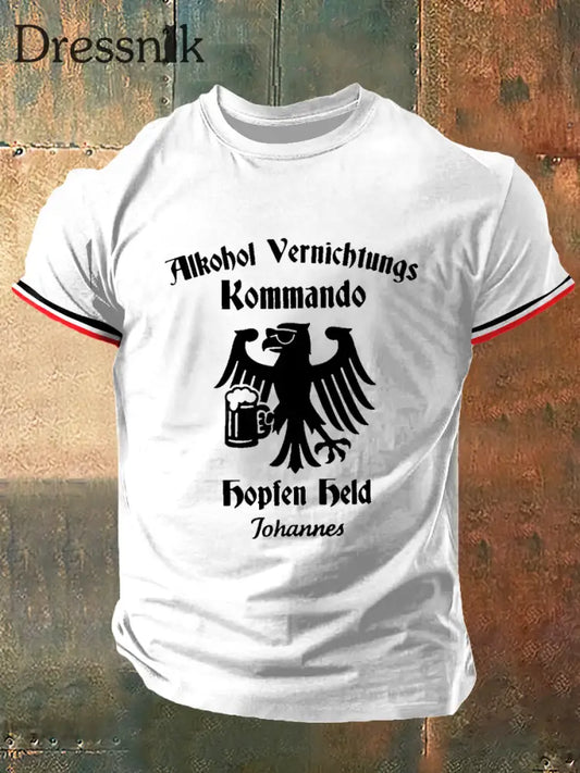 Männer Deutschland Adler und Bier Print Vintage Mode Kurzarm T-Shirt Weiß / S