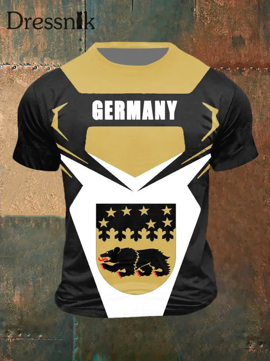 Männer Deutschland Bär Print Vintage Mode Kurzarm T-Shirt bunt / S