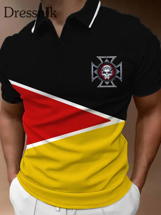 Männer Deutschland Eisernes Kreuz Schädel lässig Polo-Shirt Schwarz / S