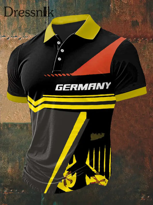 Männer Deutschland Flagge Print Polo Hals Kurzarm T-Shirt bunt / S