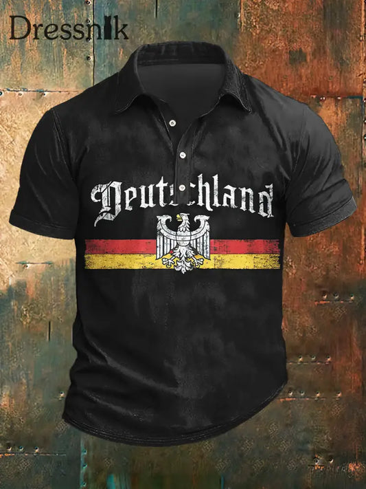 Männer Deutschland Flagge Print Polo Hals Kurzarm T-Shirt Schwarz / S