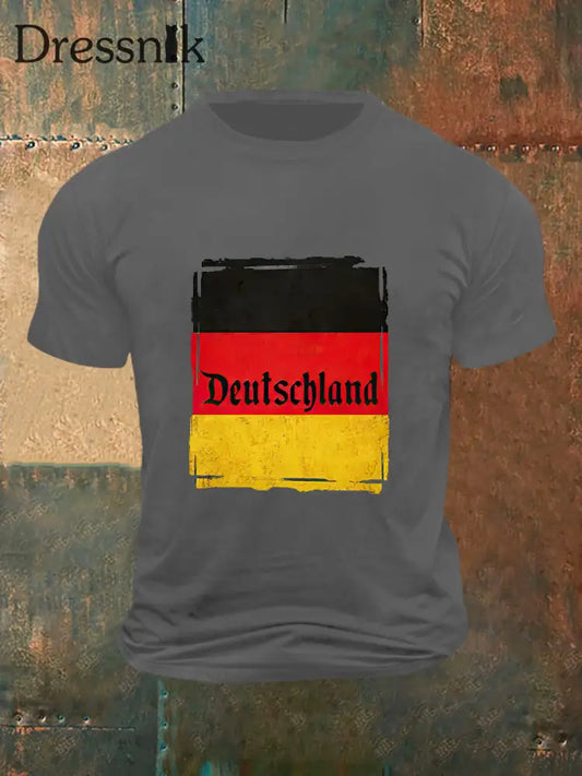 Männer Deutschland Flagge Print Vintage Mode Kurzarm T-Shirt Grau / S