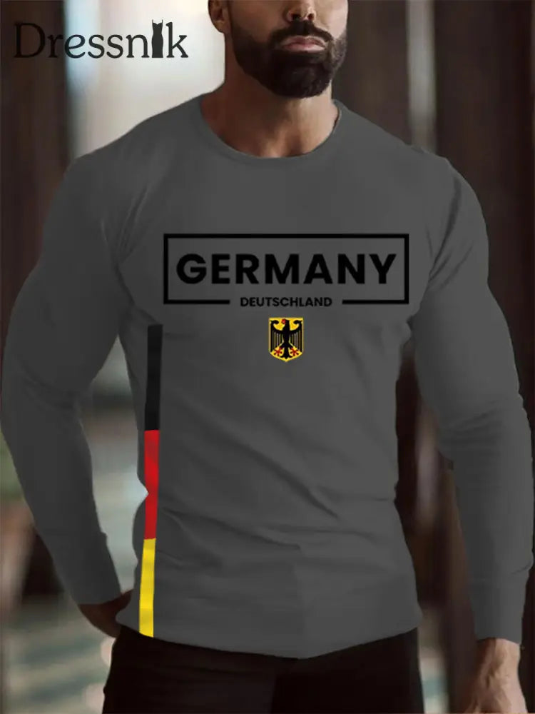Männer Deutschland gedruckt Langarm T-Shirt Dunkelgrau / S