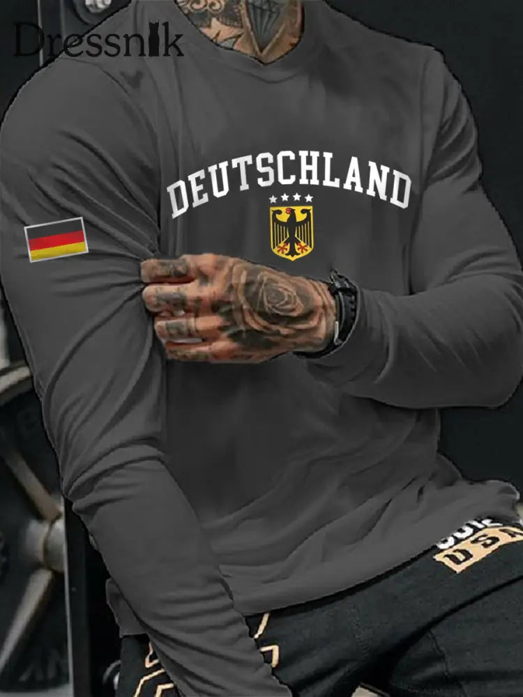Männer Deutschland gedruckt Langarm T-Shirt Dunkelgrau / S