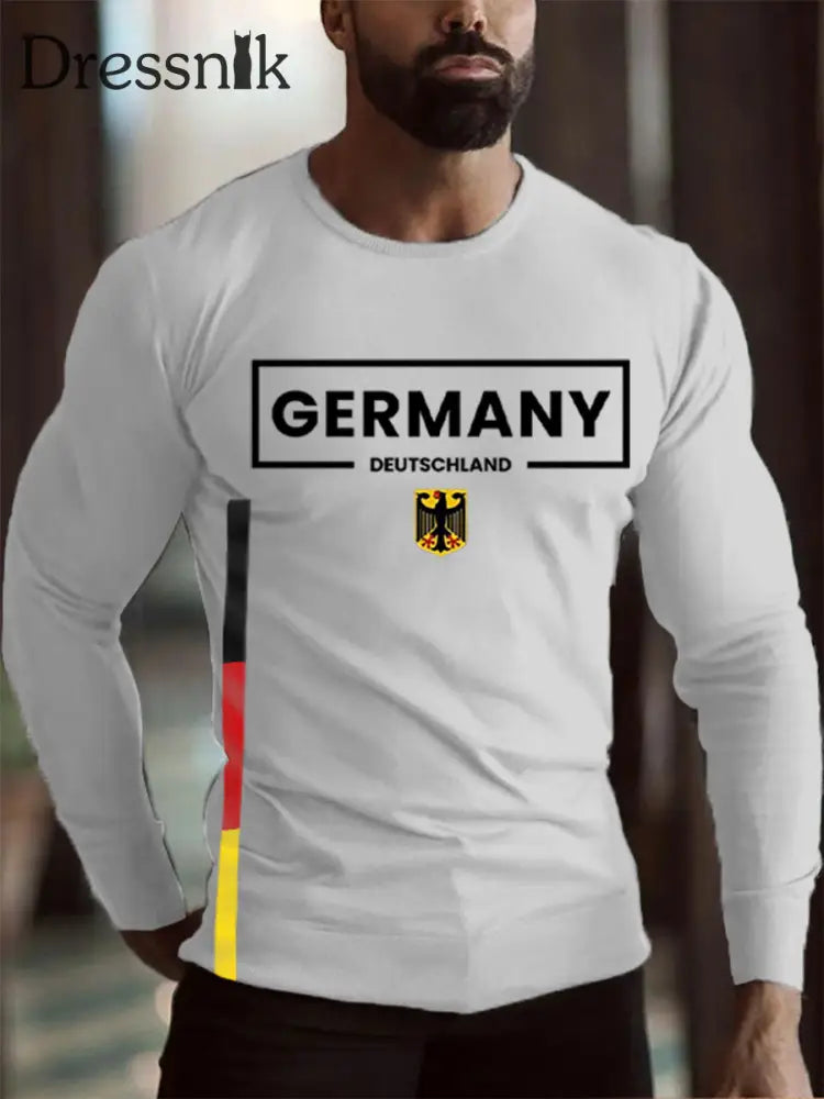 Männer Deutschland gedruckt Langarm T-Shirt Weiß / S