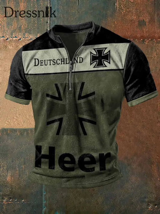 Männer Deutschland Heer bedrucktes Kurzarm-T-Shirt mit Reiß verschluss Armee grün / S