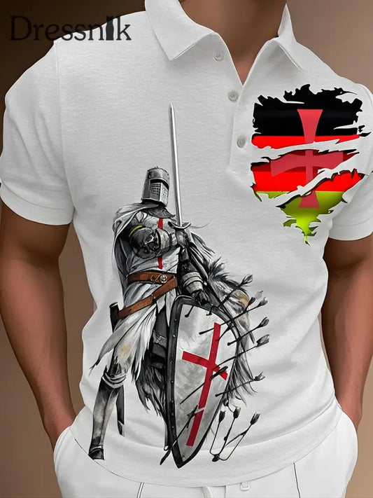 Männer Deutschland Knight Krieger bedrucktes Kurzarm-Polos hirt Weiß / S