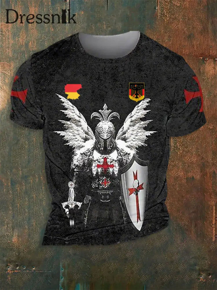 Männer Deutschland Knight Krieger bedrucktes Kurzarm T-Shirt Schwarz / S