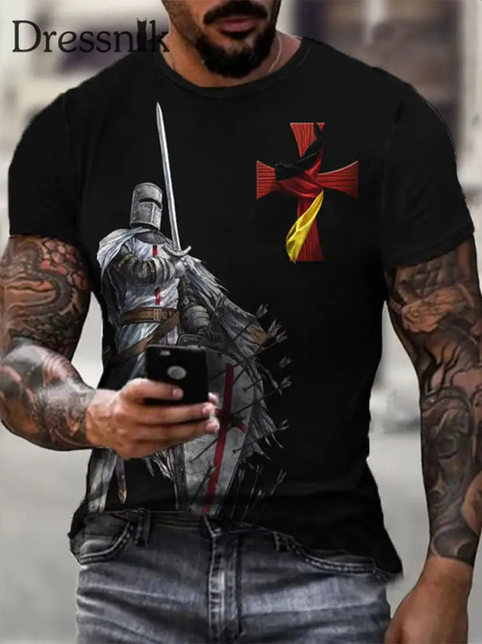 Männer Deutschland Knight Krieger bedrucktes Kurzarm T-Shirt Schwarz / S