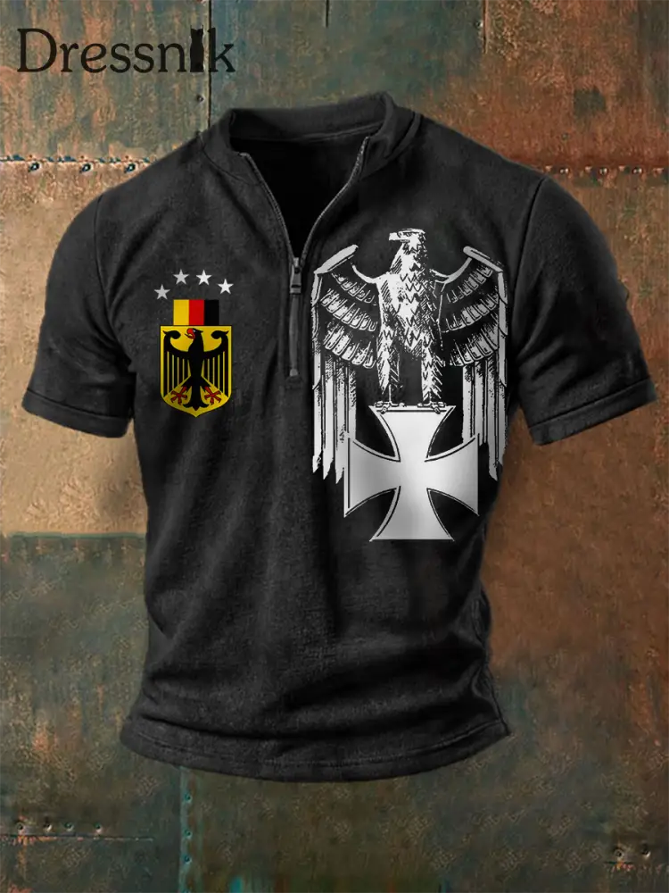 Männer Deutschland Kurzarm-T-Shirt mit Reiß verschluss Schwarz / S
