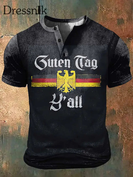 Männer Deutschland Print Kunst Kurzarm Henley Hals T-Shirt Schwarz / S
