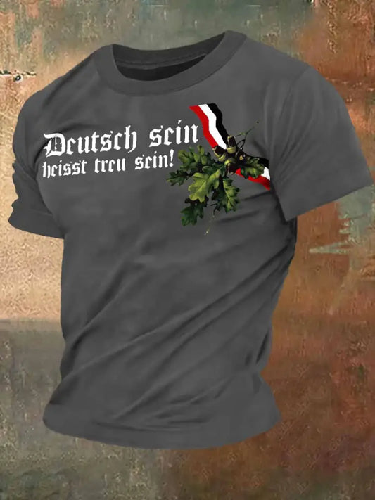 Männer Deutschland Print Vintage Mode Kurzarm T-Shirt Dunkelgrau / S