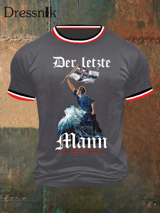 Männer Deutschland Print Vintage Mode Kurzarm T-Shirt Dunkelgrau / S