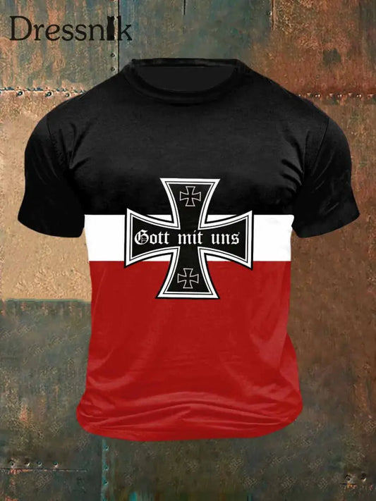 Männer Deutschland Print Vintage Mode Kurzarm T-Shirt Schwarz / S