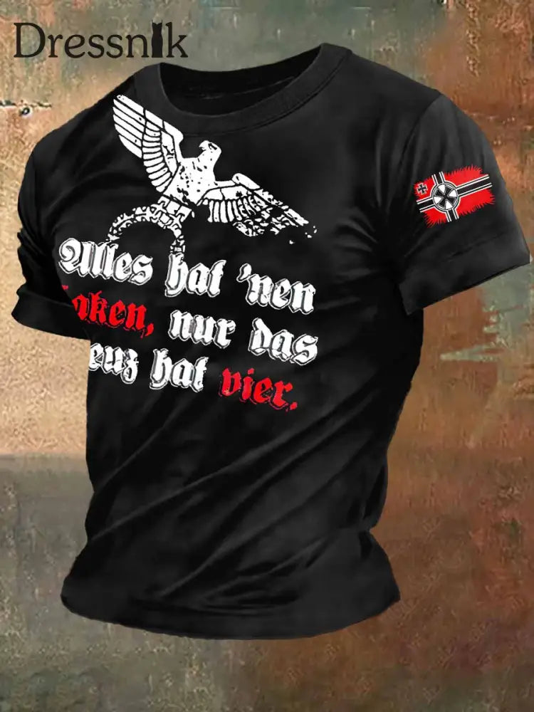 Männer Deutschland Print Vintage Mode Kurzarm T-Shirt Schwarz / S