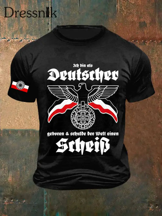 Männer Deutschland Print Vintage Mode Kurzarm T-Shirt Schwarz / S