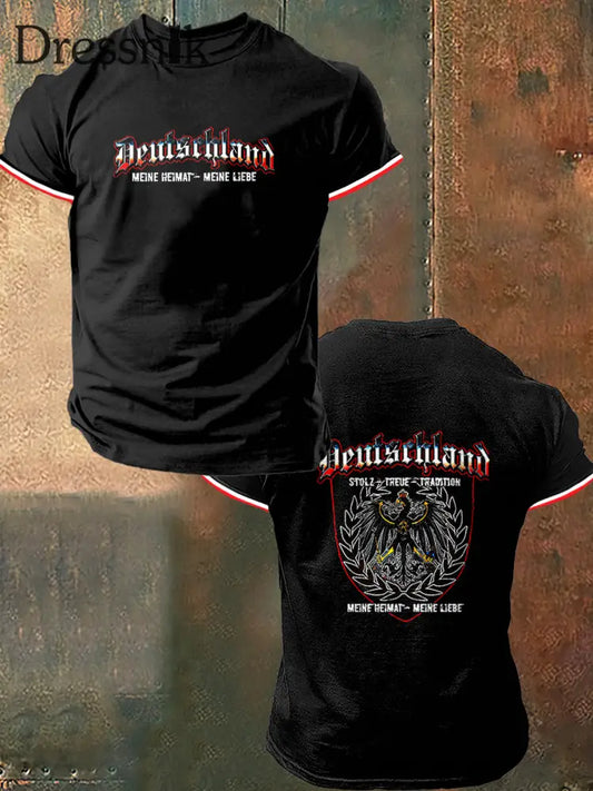Männer Deutschland Print Vintage Mode Kurzarm T-Shirt Schwarz / S