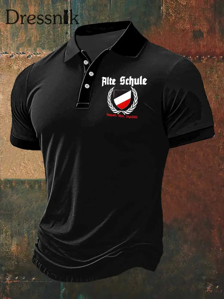 Männer Deutschland Schule Print Polo Hals Kurzarm T-Shirt Schwarz / S