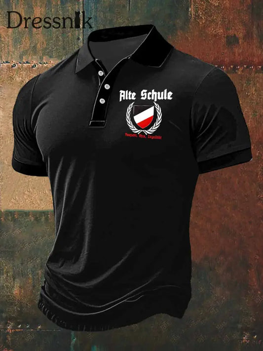 Männer Deutschland Schule Print Polo Hals Kurzarm T-Shirt Schwarz / S