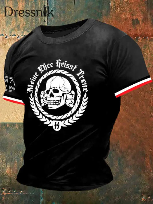 Männer Deutschland Skull Print Vintage Mode Kurzarm T-Shirt Schwarz / S