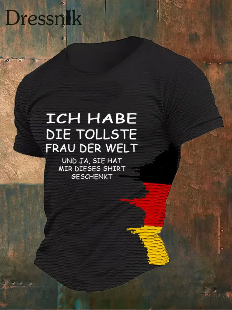 Männer Die tollste Frau der Welt bedrucktes Kurzarm-T-Shirt Schwarz / S