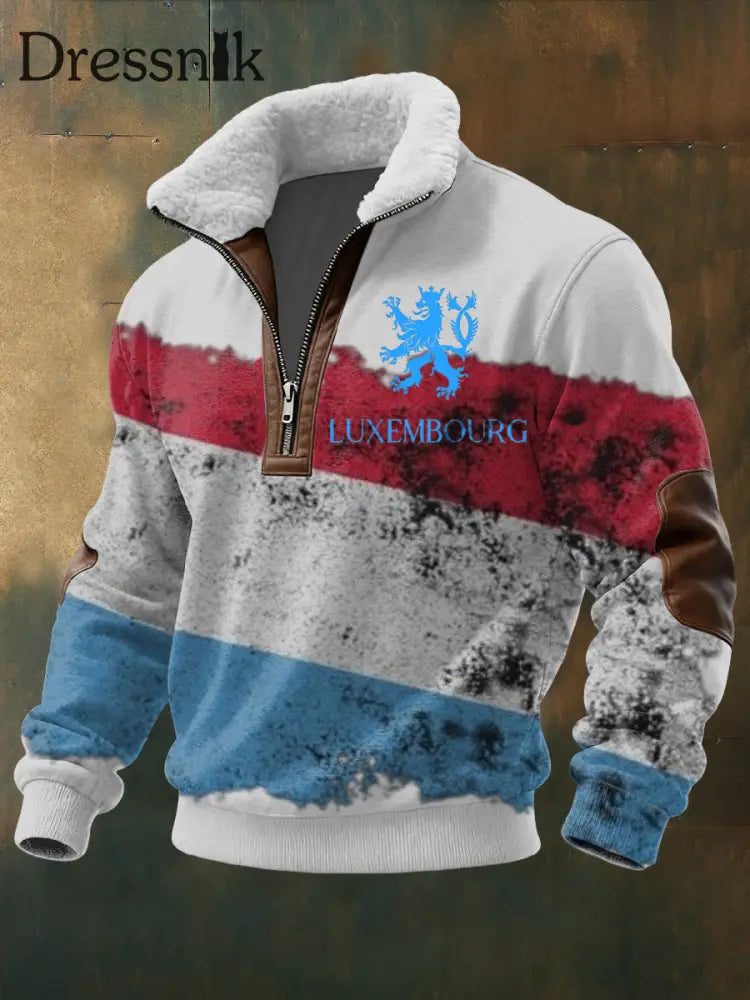 Männer Distressed Luxemburger Flagge & Lion Sherpa Hoodie mehrfarbig / S