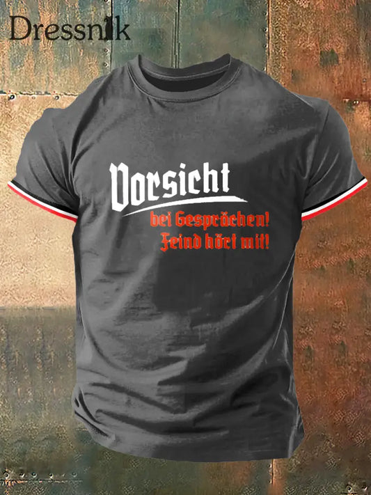 Männer Dorsicht Print Vintage Mode Kurzarm T-Shirt Grau / S