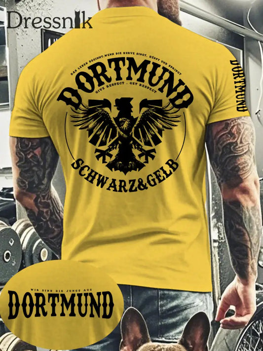 Männer Dortmund bedrucktes Kurzarm-T-Shirt Gelb / S