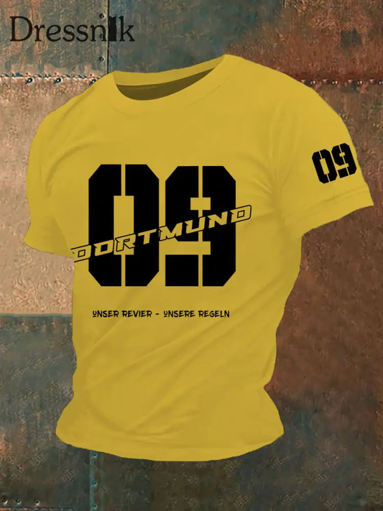 Männer Dortmund bedrucktes Kurzarm-T-Shirt Gelb / S