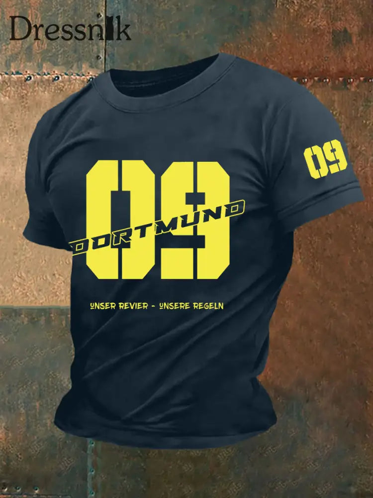 Männer Dortmund bedrucktes Kurzarm-T-Shirt Marineblau / S