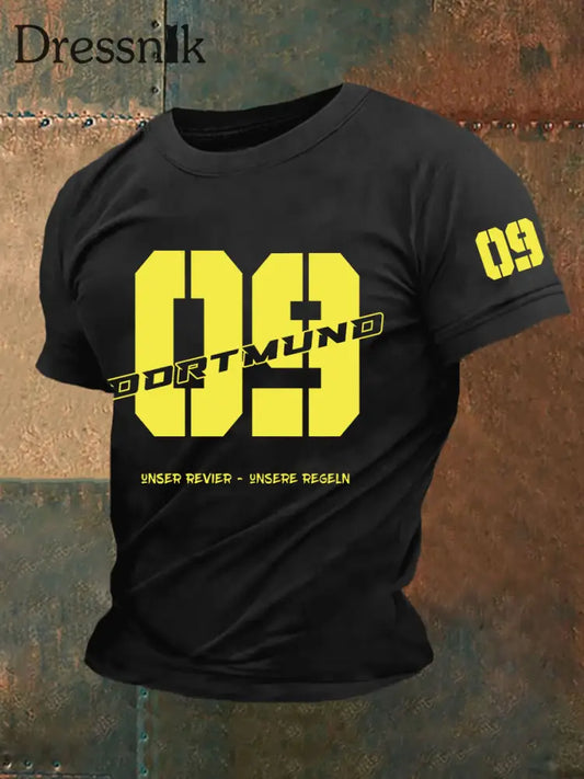 Männer Dortmund bedrucktes Kurzarm-T-Shirt Schwarz / S