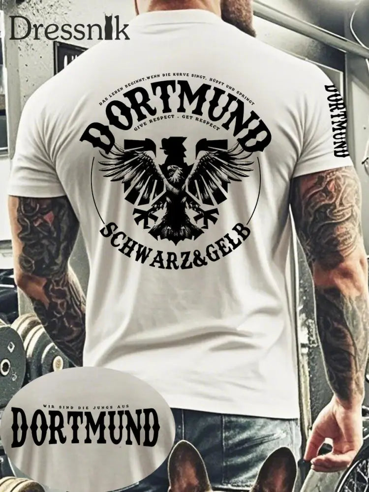Männer Dortmund bedrucktes Kurzarm-T-Shirt Weiß / S