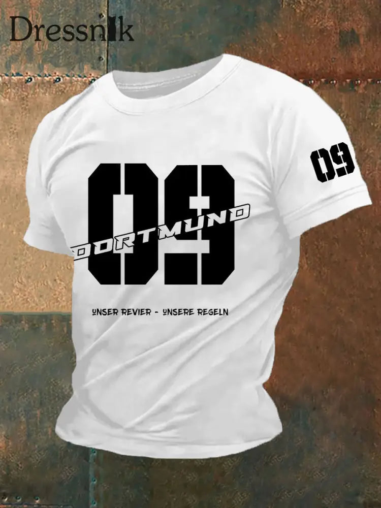Männer Dortmund bedrucktes Kurzarm-T-Shirt Weiß / S
