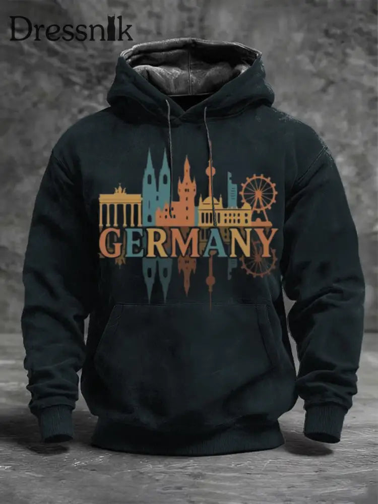Männer dunkelgrün bunt Deutschland Skyline Print Hoodie mehrfarbig / S