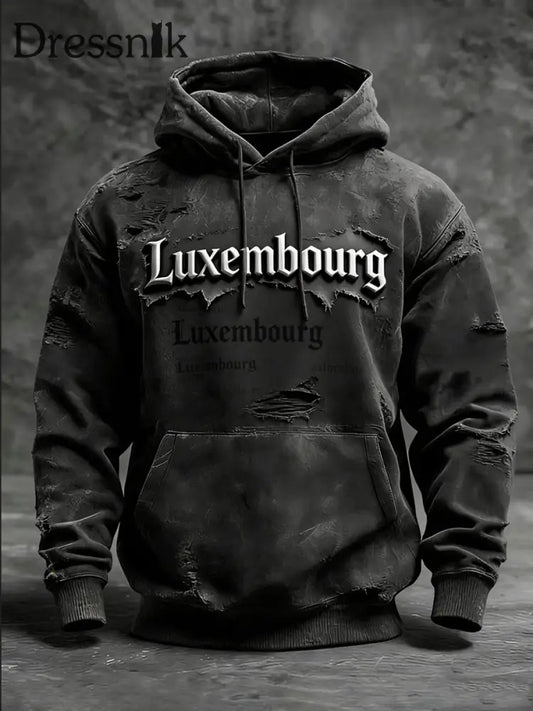 Männer Edgy Distressed Luxemburg Typografie Hoodie mehrfarbig / S