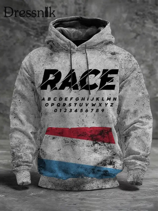 Männer Edgy ’Race’ Typografie Luxemburger Flagge Hoodie mehrfarbig / S