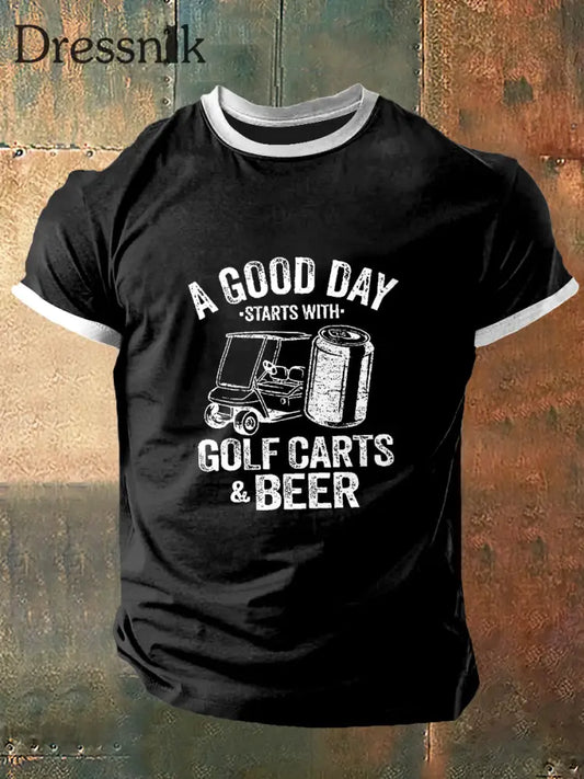 Männer ein guter Tag Stern mit Bier druck Vintage Mode Kurzarm T-Shirt Schwarz / S