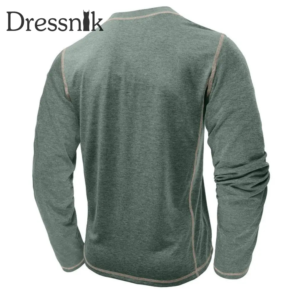 Männer einfarbig lässig Henley Kragen lang ärmel iges T-Shirt
